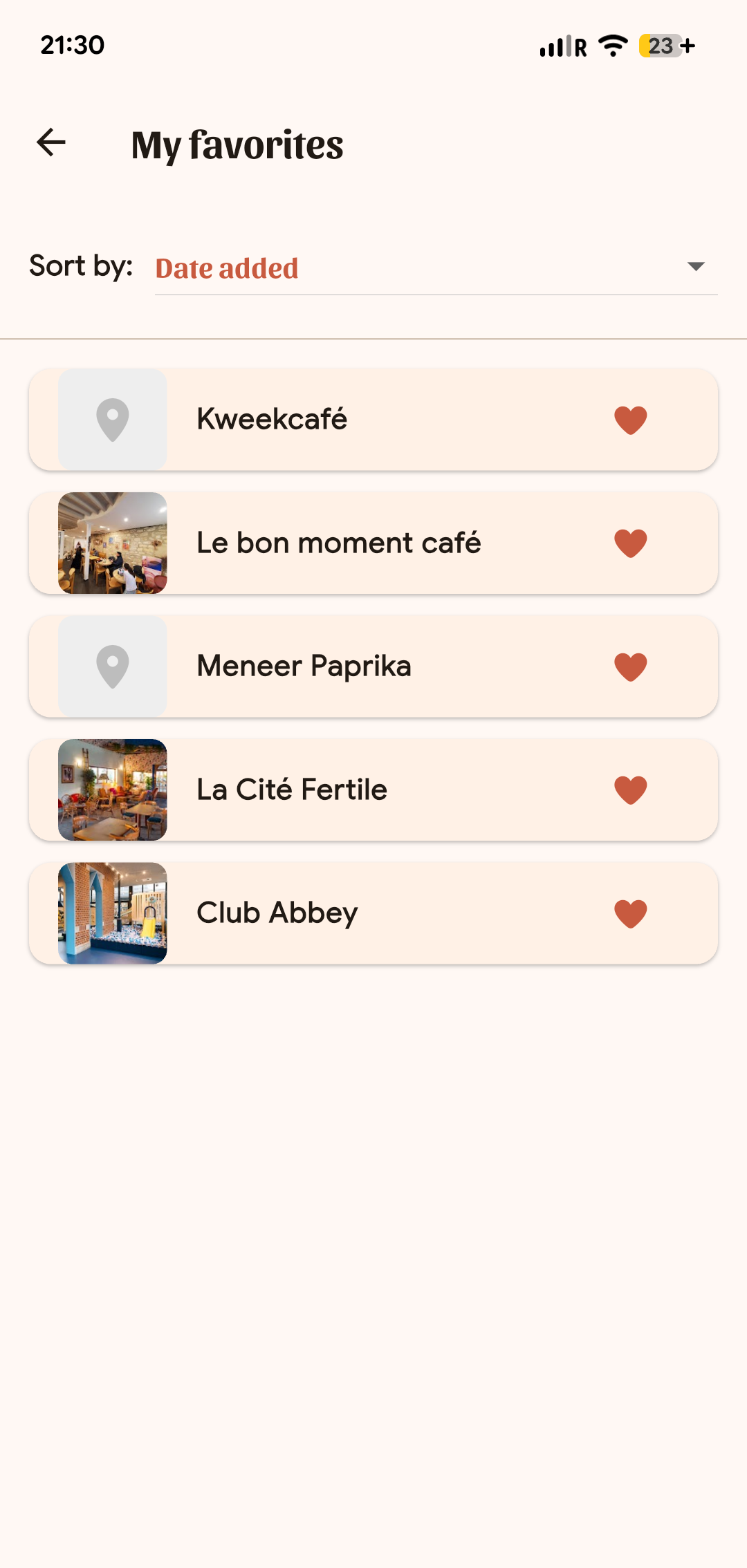 Favorites list