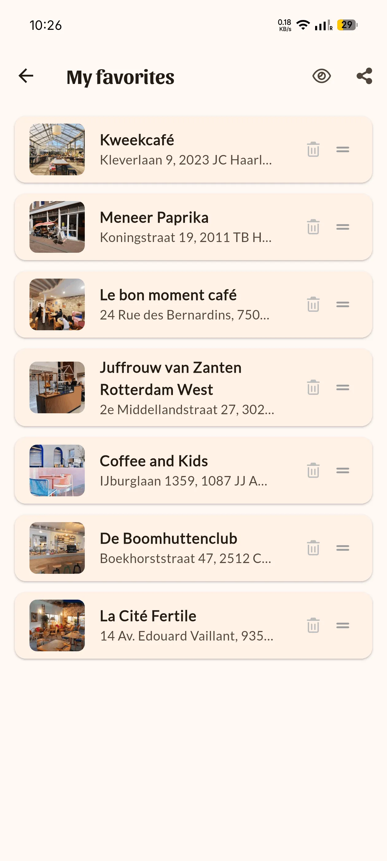 Favorites list